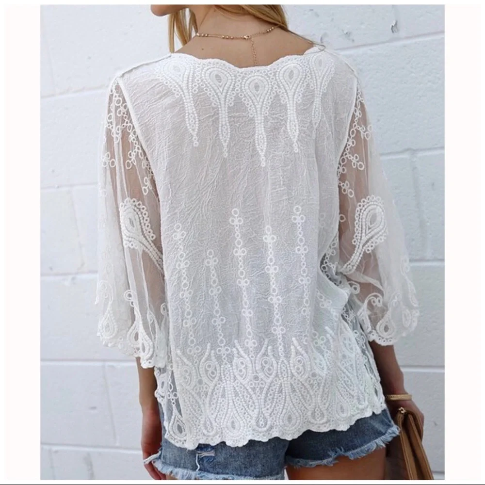 STUNNING BOHO LACE ANGEL SLEEVE TOP 1 left - Picture 9 of 9